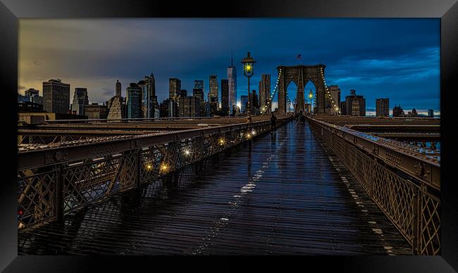 Wet Day On The Brooklyn Bridge Framed Print by Chris Lord