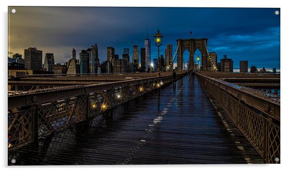 Wet Day On The Brooklyn Bridge Acrylic by Chris Lord