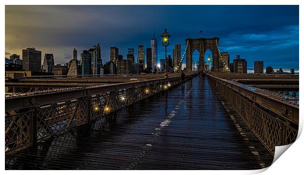 Wet Day On The Brooklyn Bridge Print by Chris Lord