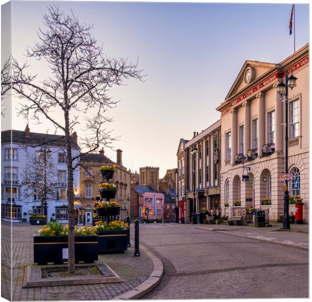 Ripon Town Hall to Ripon Cathedral Canvas Print by Tim Hill