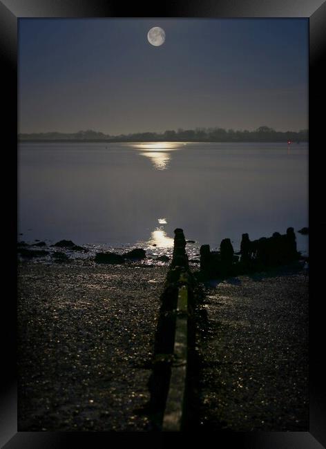Moon  down over Brightlingsea Creek  Framed Print by Tony lopez