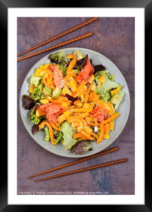 Asian salad with smoked trout. Framed Mounted Print by Mykola Lunov Mykola