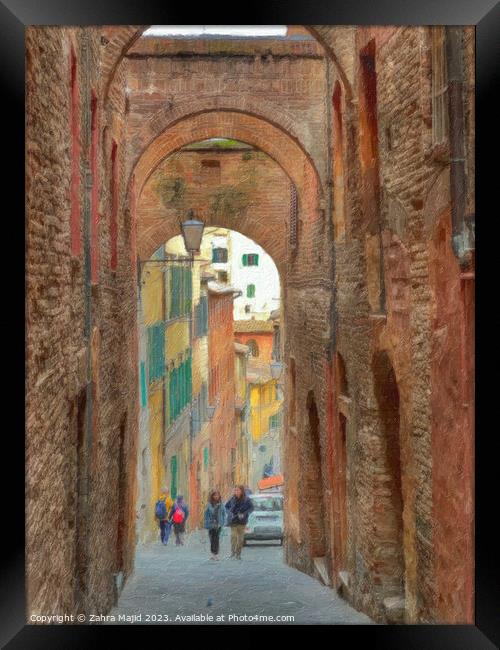 Sienna Italy Alley views Spring 2023 Framed Print by Zahra Majid