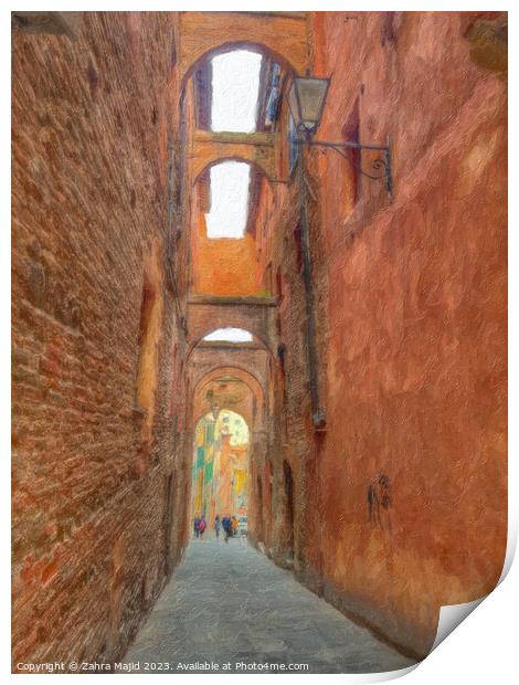 Sienna Italy alley walks Print by Zahra Majid