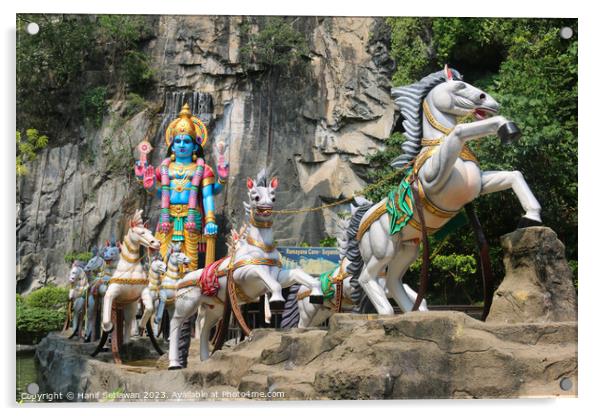 Hindu God with horse carriage at Ramayana Cave Acrylic by Hanif Setiawan