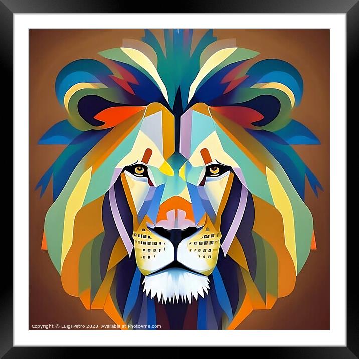 Portrait of a lion in modern style.. Framed Mounted Print by Luigi Petro