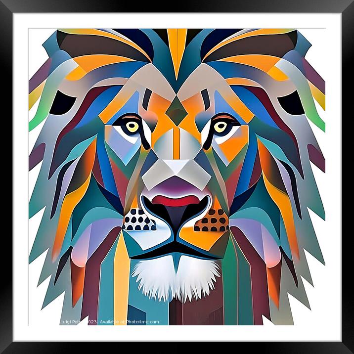 Portrait of a lion in modern style. Framed Mounted Print by Luigi Petro