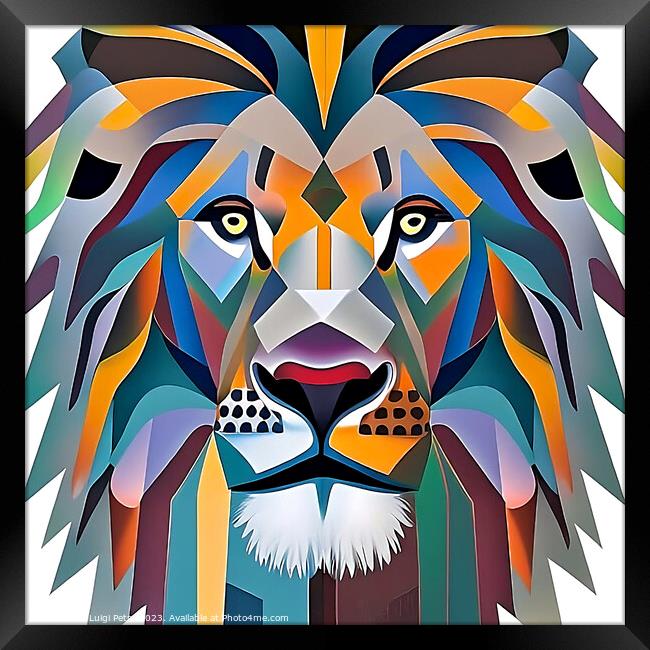 Portrait of a lion in modern style. Framed Print by Luigi Petro