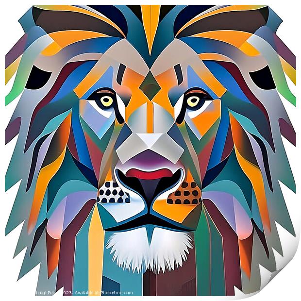 Portrait of a lion in modern style. Print by Luigi Petro