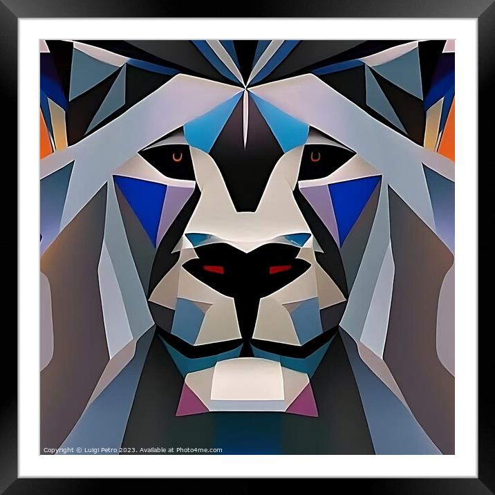 Portrait of a lion in modern style. Framed Mounted Print by Luigi Petro