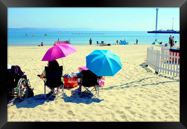 Beach Parasols, Weymouth, Dorset, UK. Framed Print by john hill