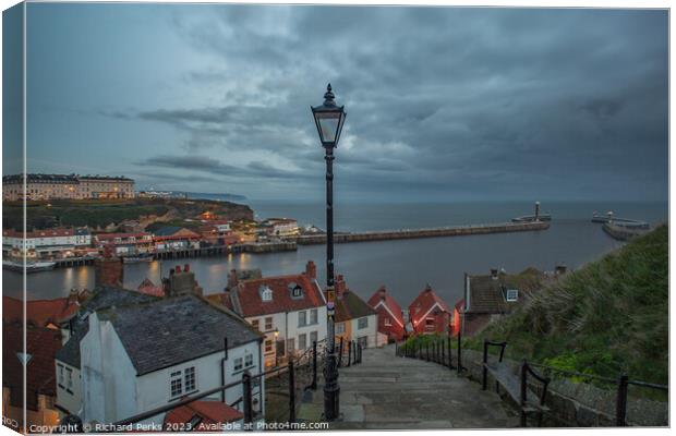 Storm clouds over Whitby 199 Steps Canvas Print by Richard Perks
