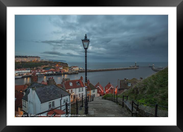 Storm clouds over Whitby 199 Steps Framed Mounted Print by Richard Perks