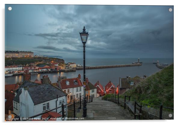 Storm clouds over Whitby 199 Steps Acrylic by Richard Perks