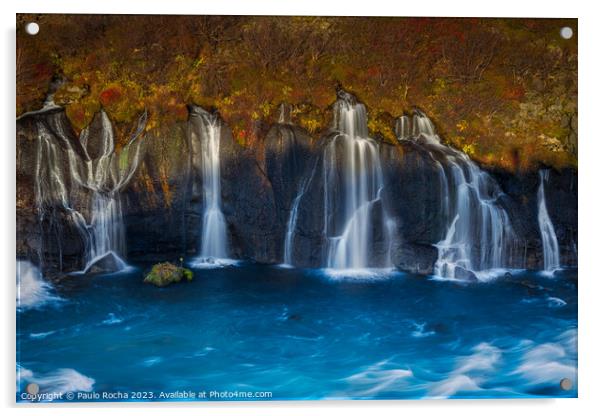 Hraunfossar waterfalls in Iceland Acrylic by Paulo Rocha