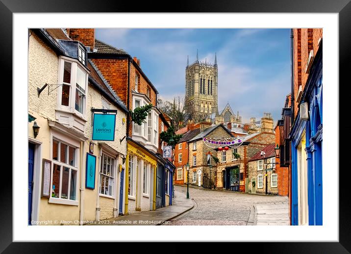 Lincoln Cathedral Steep Hill Framed Mounted Print by Alison Chambers