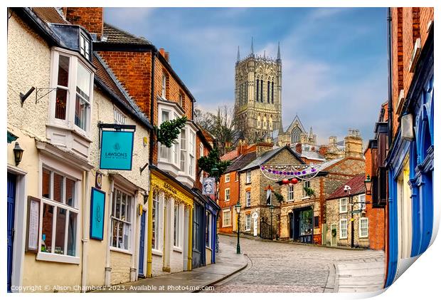 Lincoln Cathedral Steep Hill Print by Alison Chambers