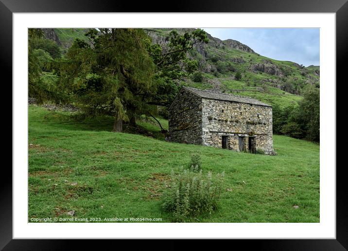Langdale Stone Barn Framed Mounted Print by Darrell Evans