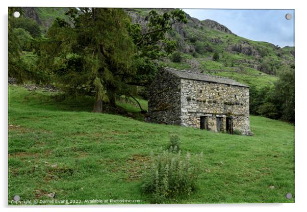 Langdale Stone Barn Acrylic by Darrell Evans