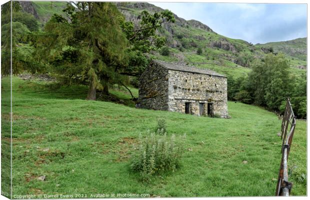 Langdale Barn and Fence Canvas Print by Darrell Evans