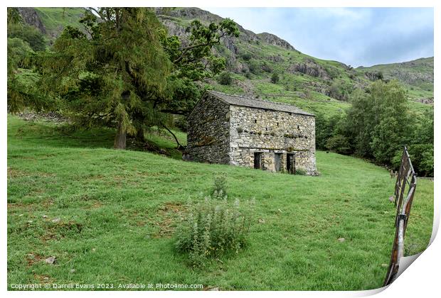Langdale Barn and Fence Print by Darrell Evans