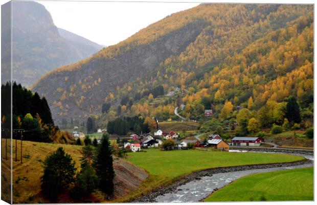 Flamsdalen Flam Valley Norway Scandinavia  Canvas Print by Andy Evans Photos
