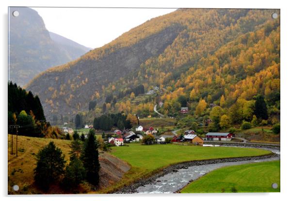 Flamsdalen Flam Valley Norway Scandinavia  Acrylic by Andy Evans Photos