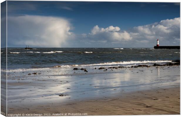 Berwick Lighthouse Reflections on the Beach Canvas Print by Kasia Design