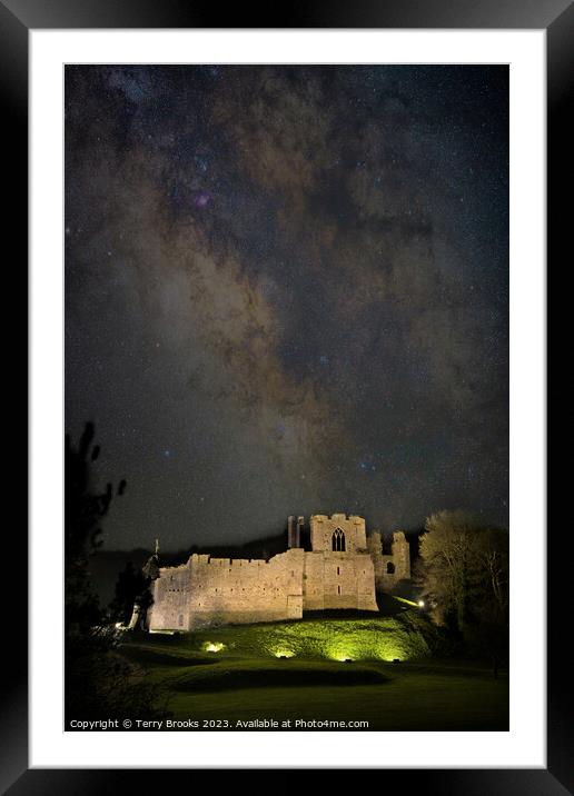 Oystermouth Castle Swansea with the Milky Way Core Framed Mounted Print by Terry Brooks