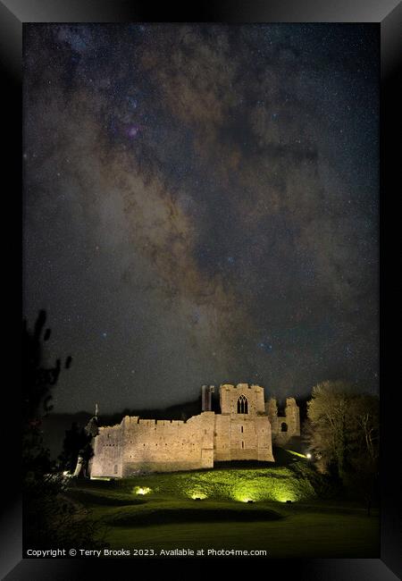 Oystermouth Castle Swansea with the Milky Way Core Framed Print by Terry Brooks