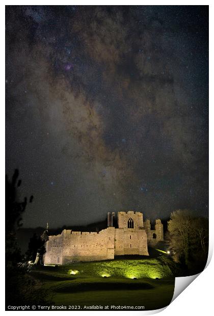 Oystermouth Castle Swansea with the Milky Way Core Print by Terry Brooks