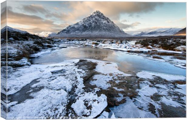 Buachaille Etive Mor  in Winter Canvas Print by Peter Paterson