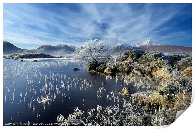 Hoar Frost on Lochan Nah Achlaise Print by Peter Paterson