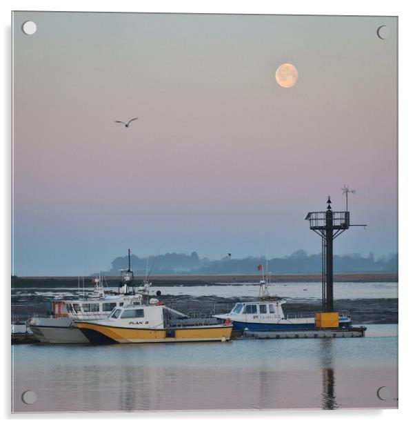 Moon down over Brightlingsea Harbour  Acrylic by Tony lopez