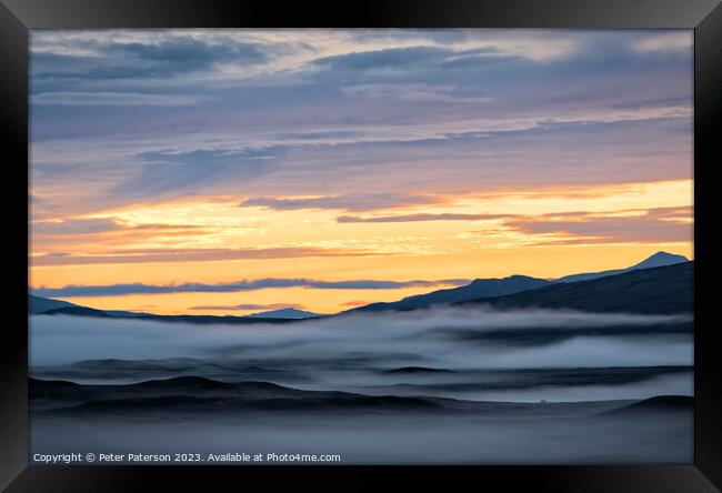 Sunrise over Misty Rannoch Moor Framed Print by Peter Paterson