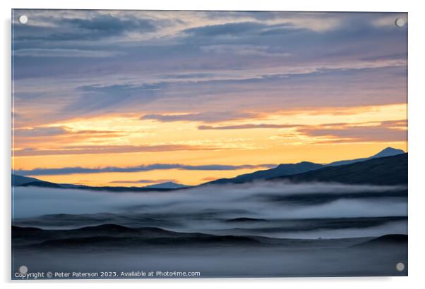 Sunrise over Misty Rannoch Moor Acrylic by Peter Paterson