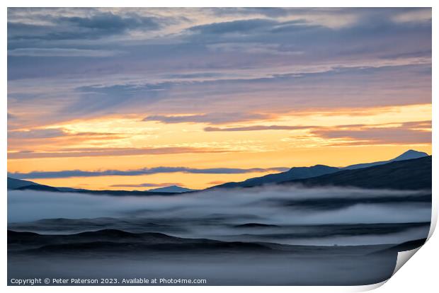 Sunrise over Misty Rannoch Moor Print by Peter Paterson