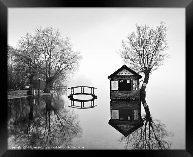 Llangorse Lake Boathouse Reflection in Monochrome. Framed Print by Philip Veale