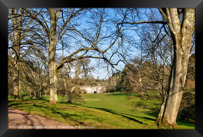 Cockington Court through the trees  Framed Print by Rosie Spooner