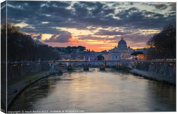 Sant Angelo bridge and St. Peter's cathedral in Rome, Italy Canvas Print by Paulo Rocha