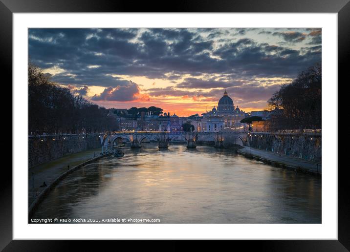 Sant Angelo bridge and St. Peter's cathedral in Rome, Italy Framed Mounted Print by Paulo Rocha
