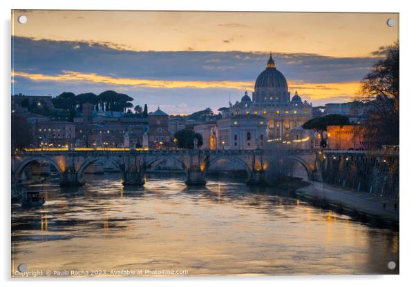 Sant Angelo bridge and St. Peter's cathedral in Rome, Italy Acrylic by Paulo Rocha