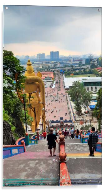 Lord Murugan in backside at staris from Batu Caves Acrylic by Hanif Setiawan