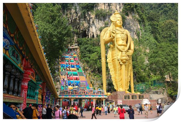 Prayer wheels Lord Murugan stairs at Batu Caves Print by Hanif Setiawan