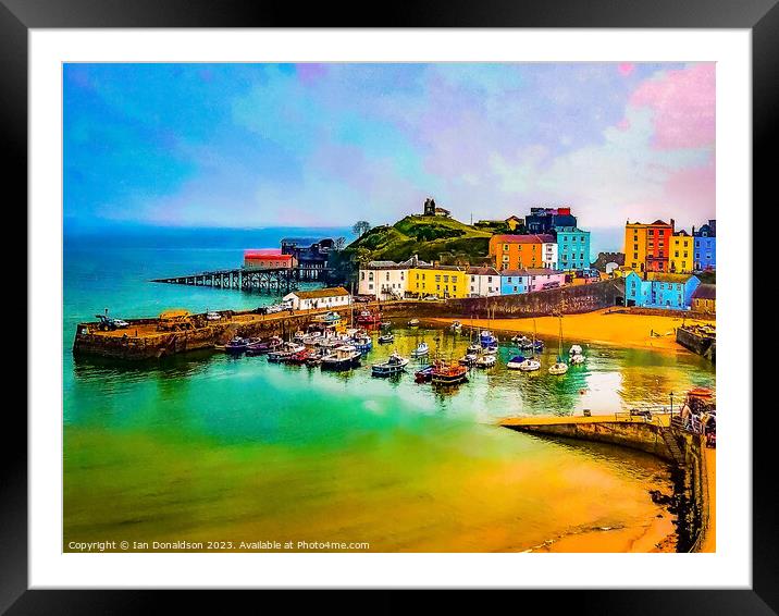 Vibrant Tenby Harbour Framed Mounted Print by Ian Donaldson