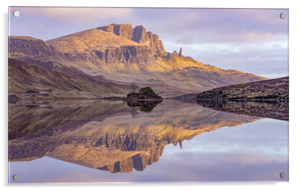 The old man of storr reflected in loch fada at Sun Acrylic by Kevin Winter