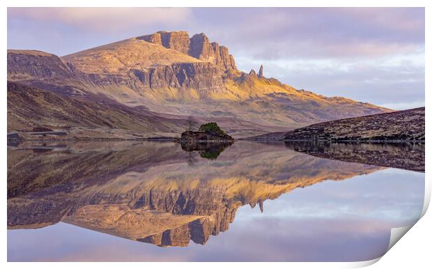 The old man of storr reflected in loch fada at Sun Print by Kevin Winter