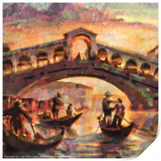 Majestic Sunset over Iconic Rialto Bridge Print by Luigi Petro