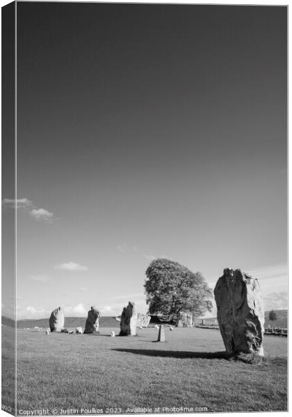 Avebury Stone Circle, in black and white Canvas Print by Justin Foulkes