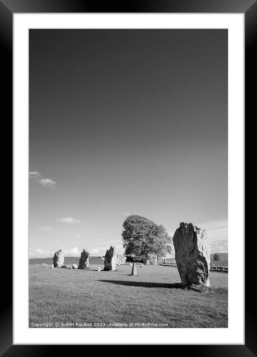 Avebury Stone Circle, in black and white Framed Mounted Print by Justin Foulkes